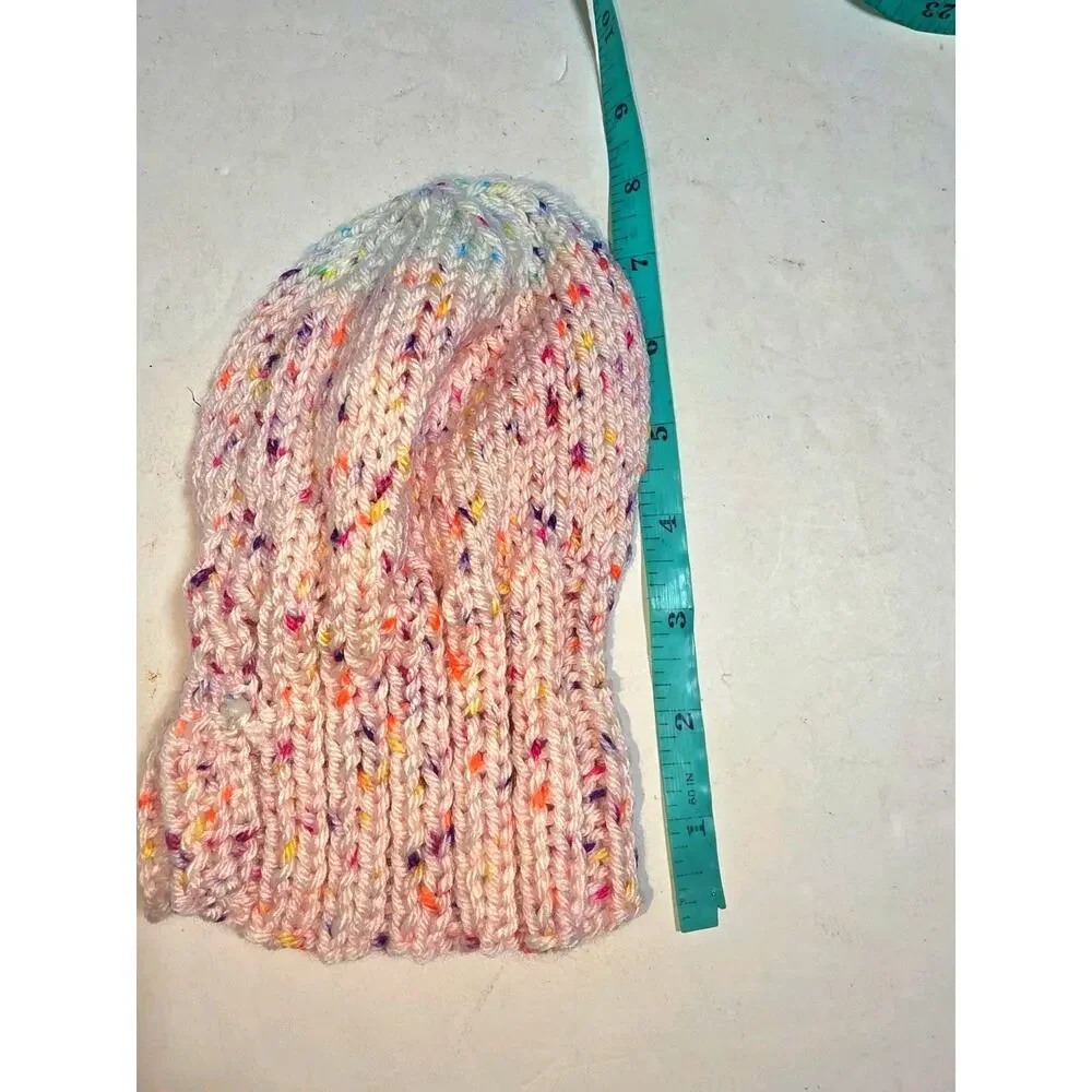 Handmade Crochet 1-2T Pink/ White Speckled Beanie Hats